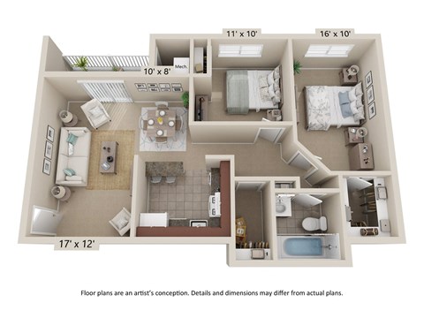 Harbour Manor Apartments Floor Plan_ 2bed 1bath _911 Square Feet